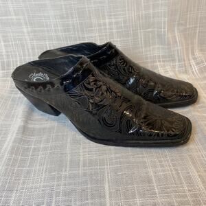 Charlie 1 Horse Womens Slip On Black Patent Leather Mules Size 7.5 Hand Crafted